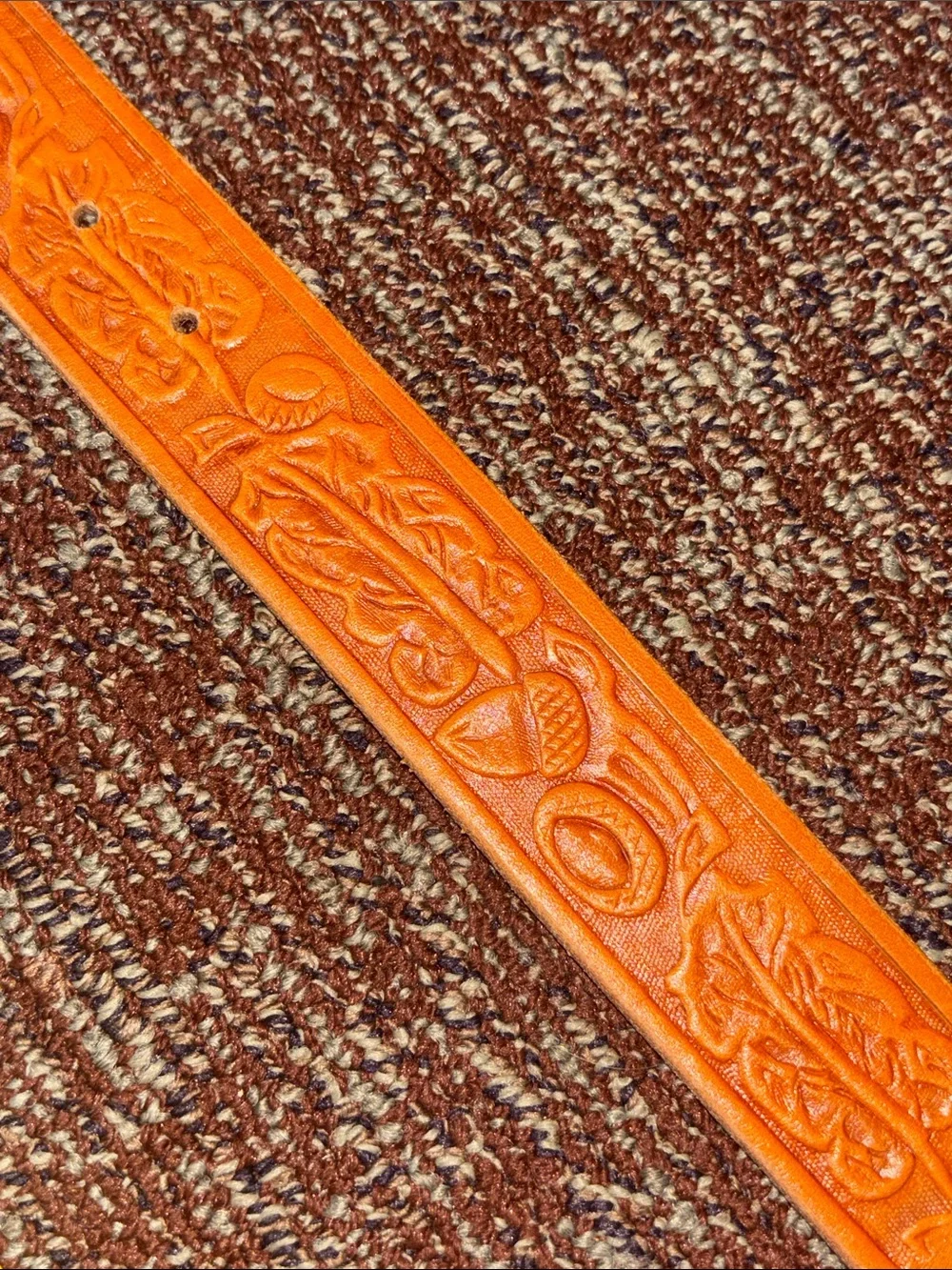 Vintage Philmont boyscout ranch tooled leather belt matching brass buckle 36